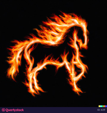 Abstract illustration of running horse in fire background. illustration 639