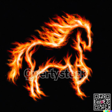 Abstract illustration of running horse in fire background.